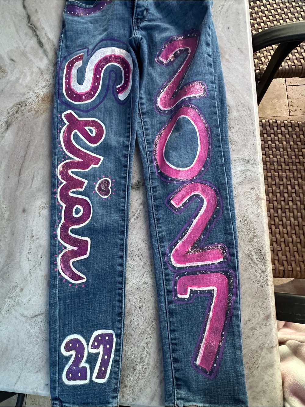 Levi's Dark Blue Skinny Jeans with Pink & Purple Painted Graphics